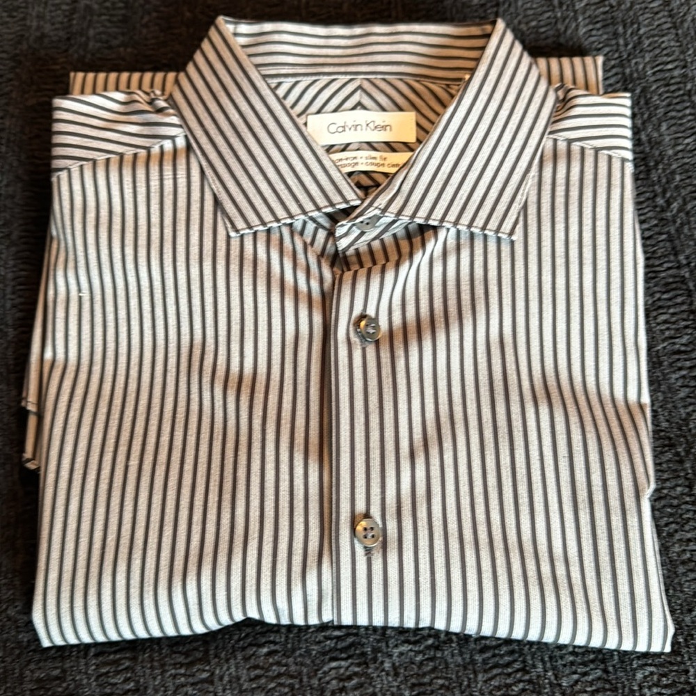 Calvin Klein Black and White Striped Men's Shirt 16
